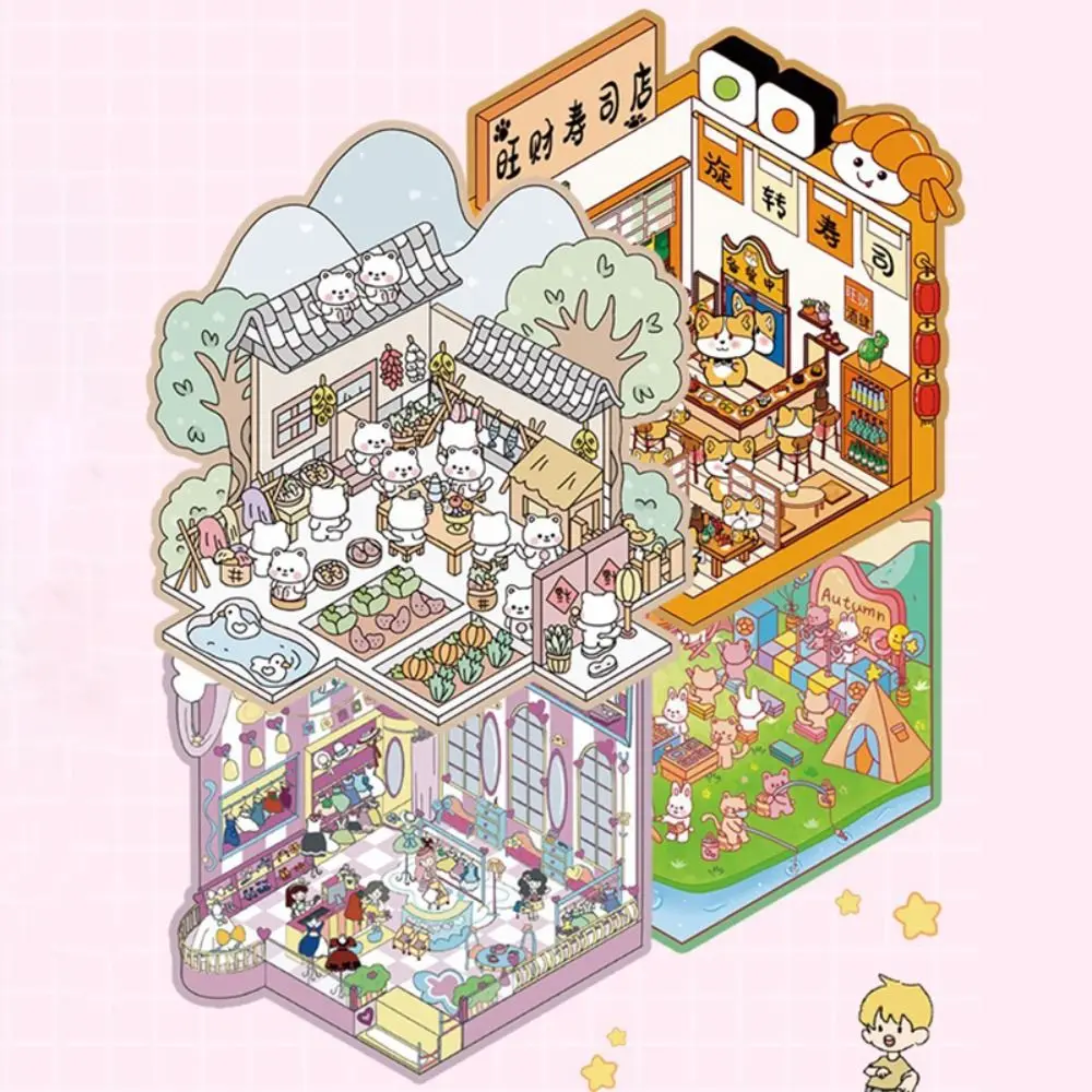 

20-в-1 миниатюрная пейзажная наклейка, коллекция декомпрессионных ПЭТ, 3D пейзажная наклейка, мультяшная игрушка «сделай сам», игровые наклейки для мальчиков/девочек