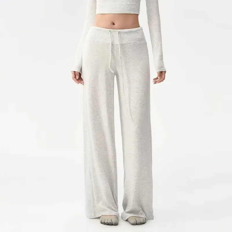 YTYINPlus-size Solid Casual Yoga Two-piece Set Women Faux Two-piece Top High-waisted Wide-leg Pants Wrinkle-resistant Sportswear