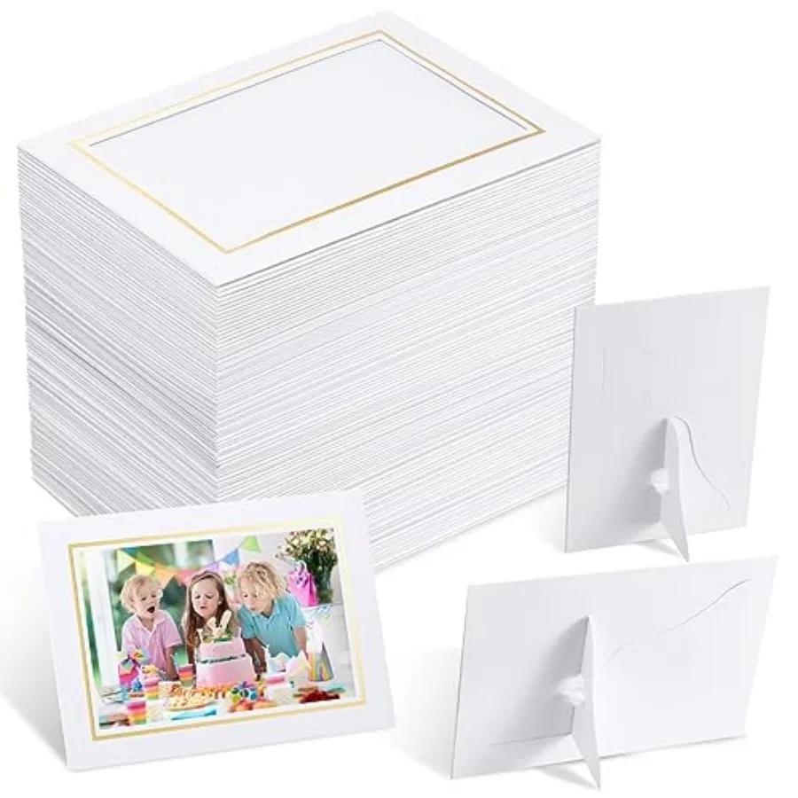 

100 шт. картонных фоторамок оптом с подставкой, 4x6 дюймов, настольные и настенные рамки для фотографий с золотой окантовкой DI