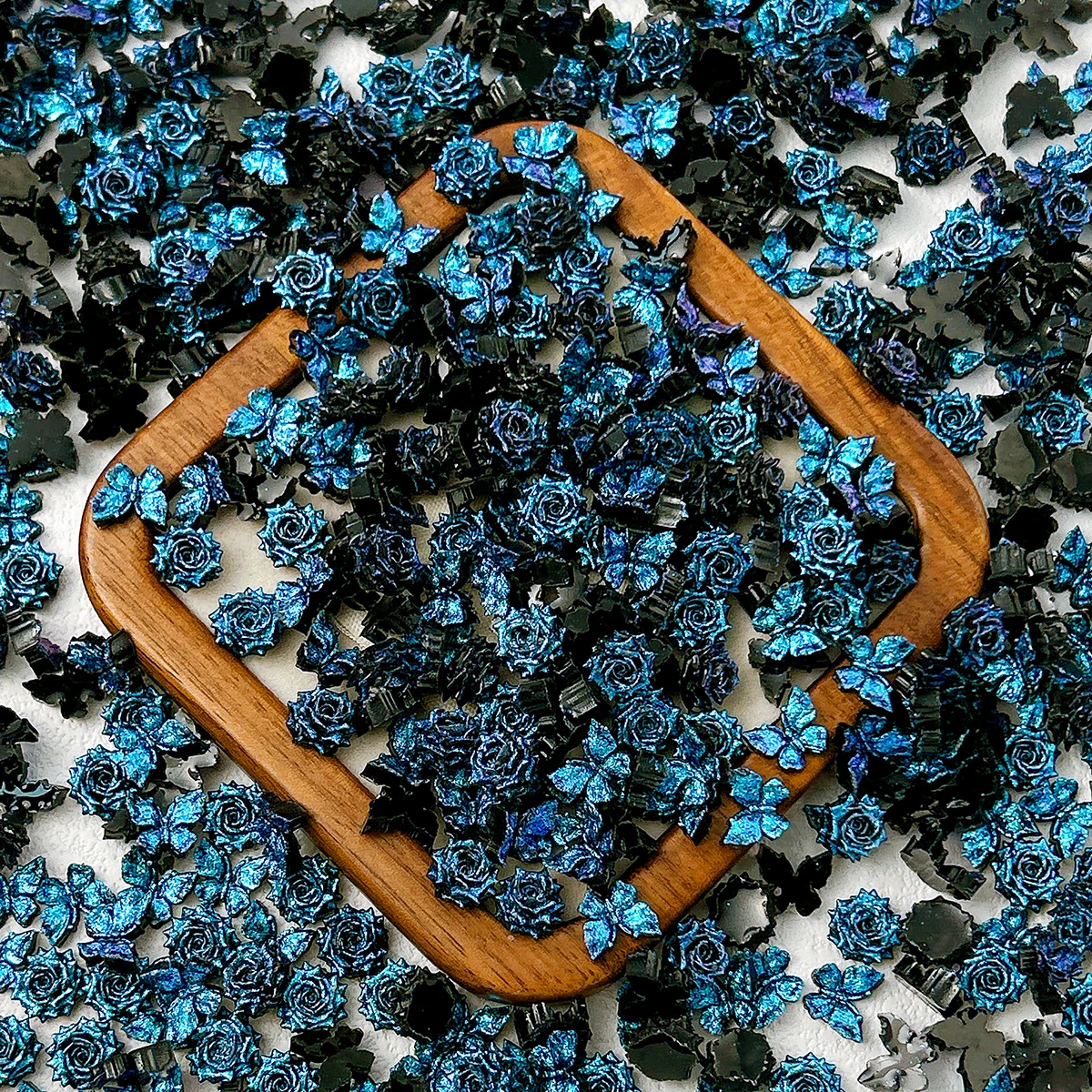 30PCS Luminous Creative Soft Butterfly Rose Resin Nail Charms 3D Deep Blue Fine Sparkling Flower Nail Art Decorations DIY Nails view 5