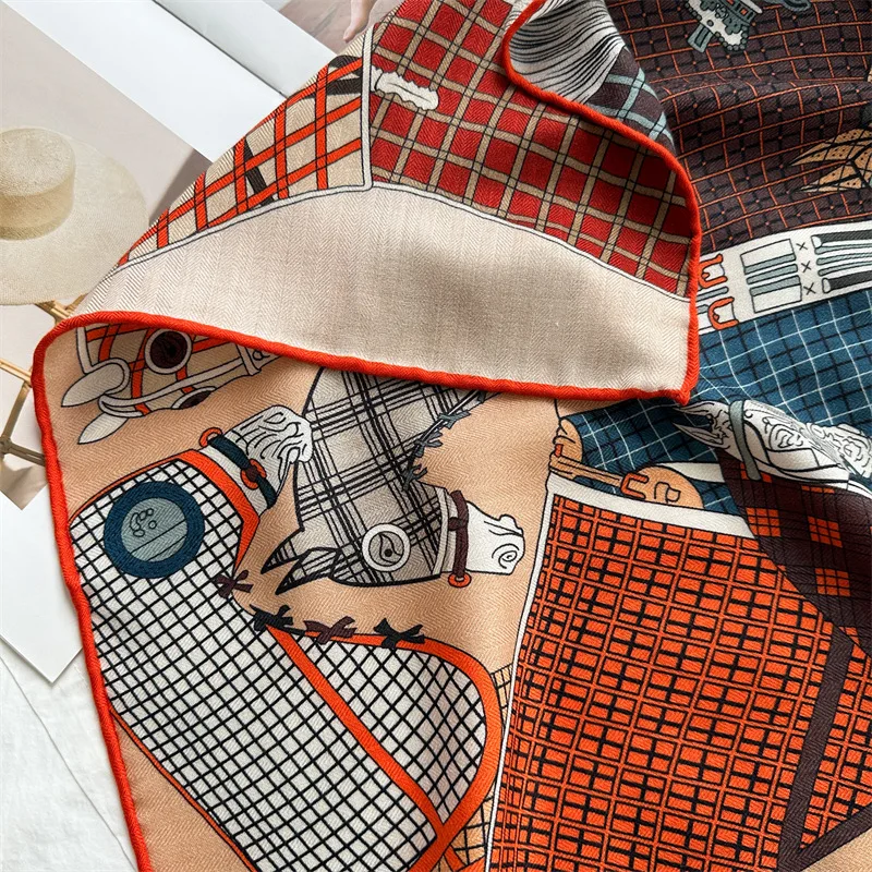 양면 프린트 스카프 65CM 럭셔리 디자이너 여성용 머리 스카프 실크 울 스카프 사각형 따뜻한 스카프 65CM 어머니 연인 선물