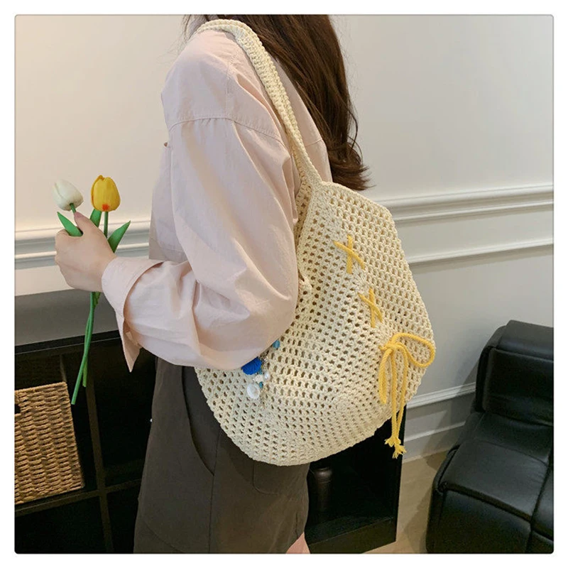 Beach Vacation Style Woven Bag For Women Large Capacity Hollow Fishing Net Knitted Beach Bag 2026 Summer New Shoulder Bag