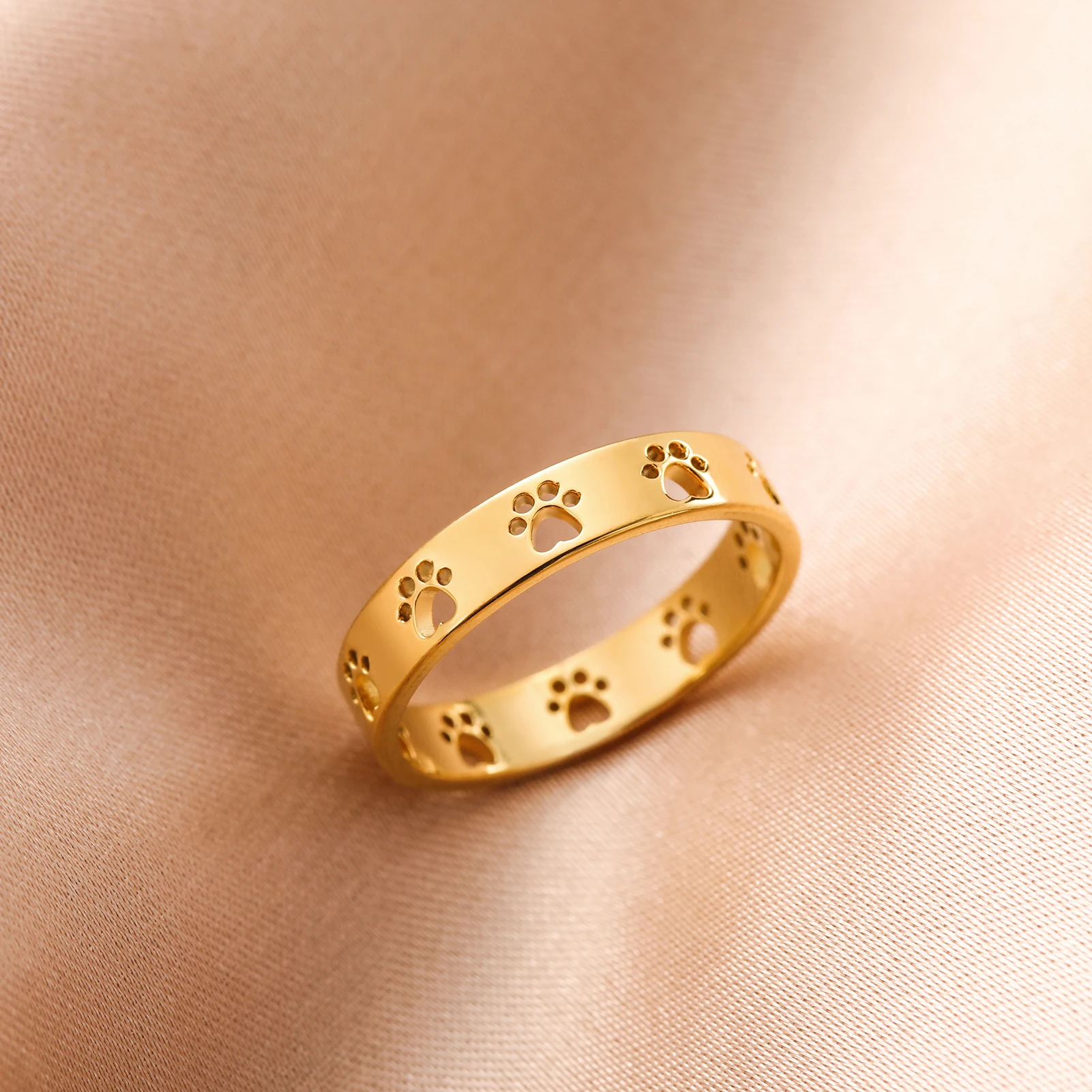 Cazador Stainless Steel Cat Dog Paw Rings for Women Gold Color Animal Pet Footprint Ring Jewelry Christmas Gift Wholesale 2024