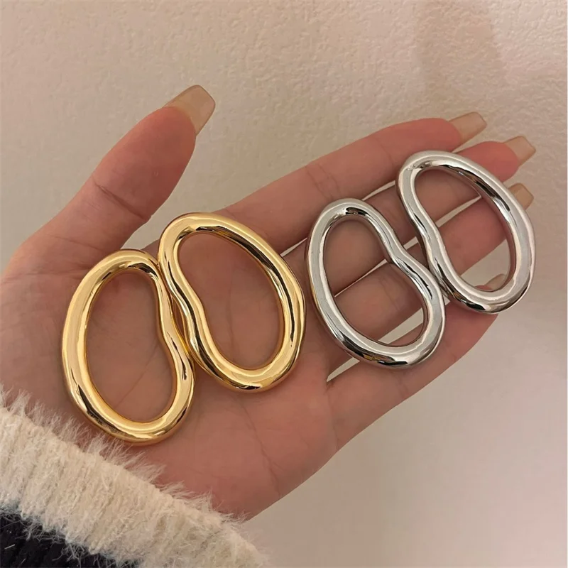 XIALUOKE Metal Hollow Geometric Irregular Stud Earrings For Women European American Style Personality Big Earrings Jewelry Gifts