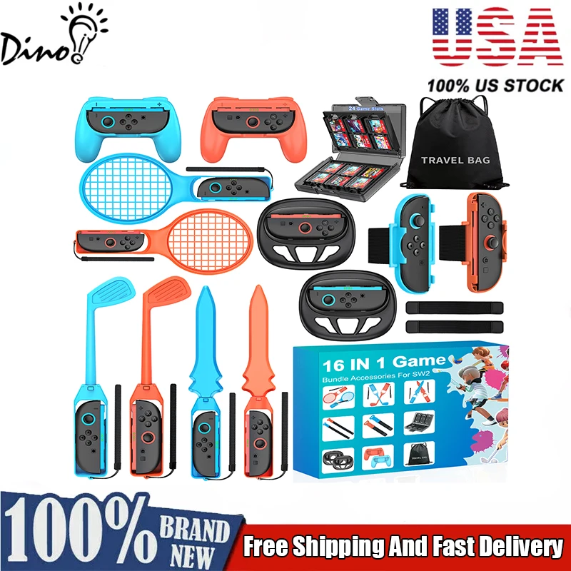 

DinoFire 16 в 1 SA200 для Switch 2, спортивные аксессуары для игрового комплекта sw2, теннисная ракетка для гольф-клуба, ремешок для хранения, сумка для хранения