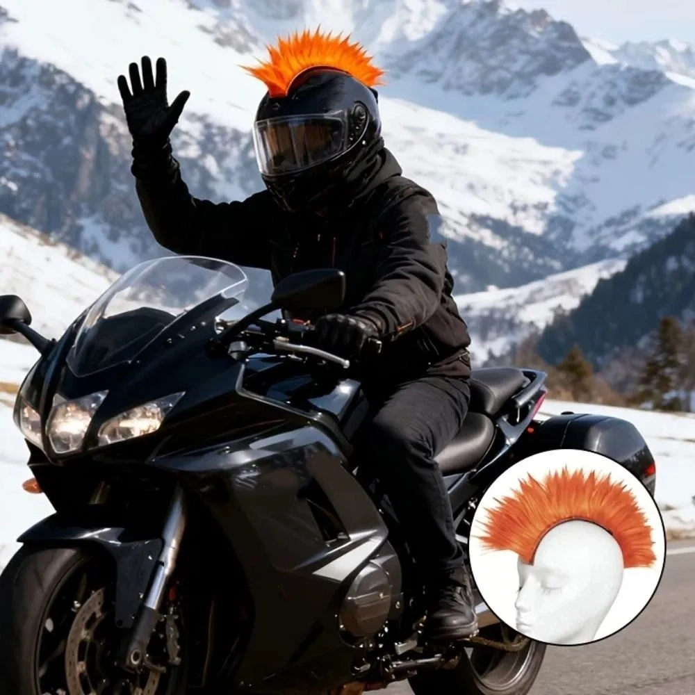 

Colorful Mohawk Synthetic Wigs Adhesive Reusable Helmet Decorations Synthetic Motorcycle Accessories Helmet Mohawk Wig
