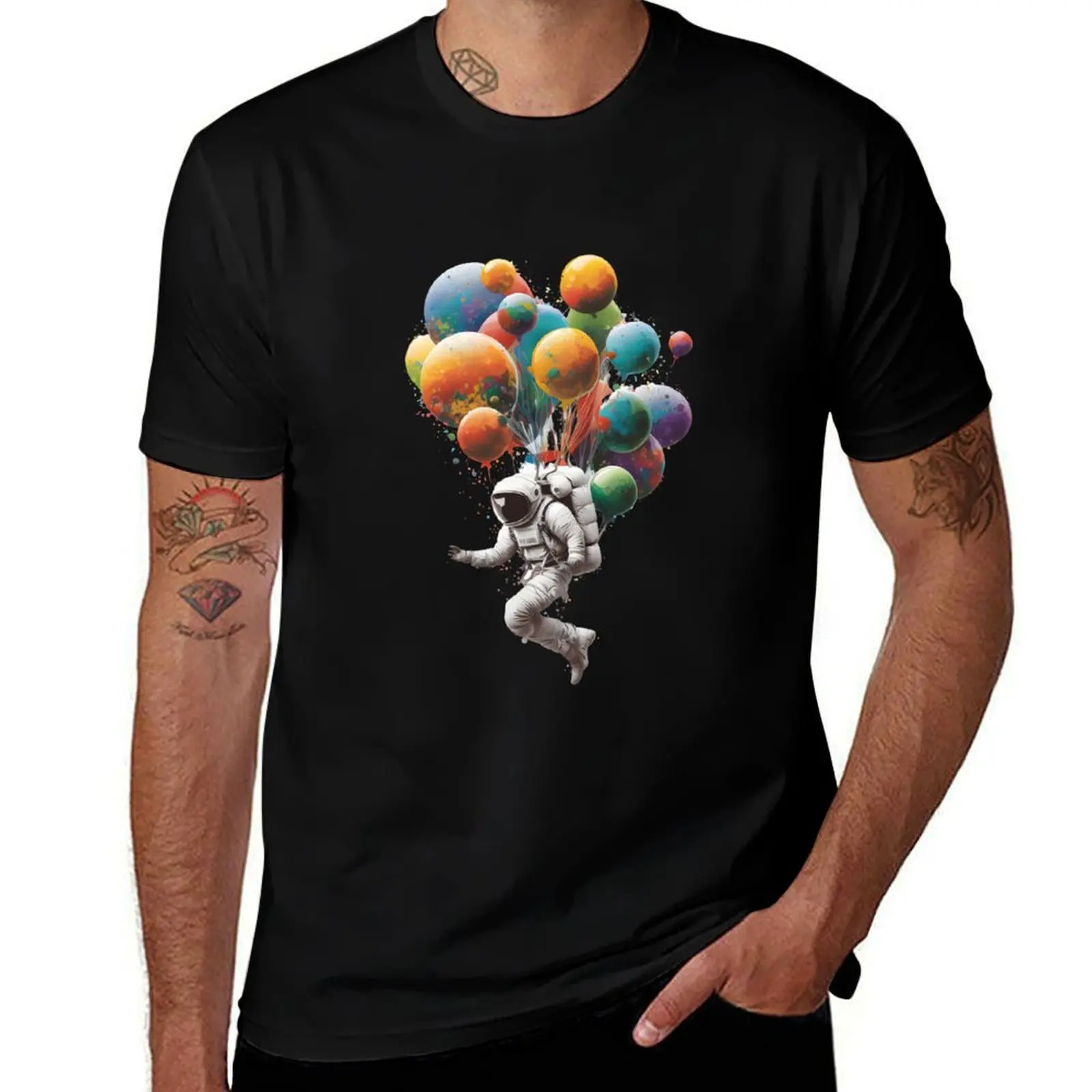 

Astronaut With Balloons In Space T-Shirt korean fashion vintage anime shirt vintage clothes fitted t shirts for men