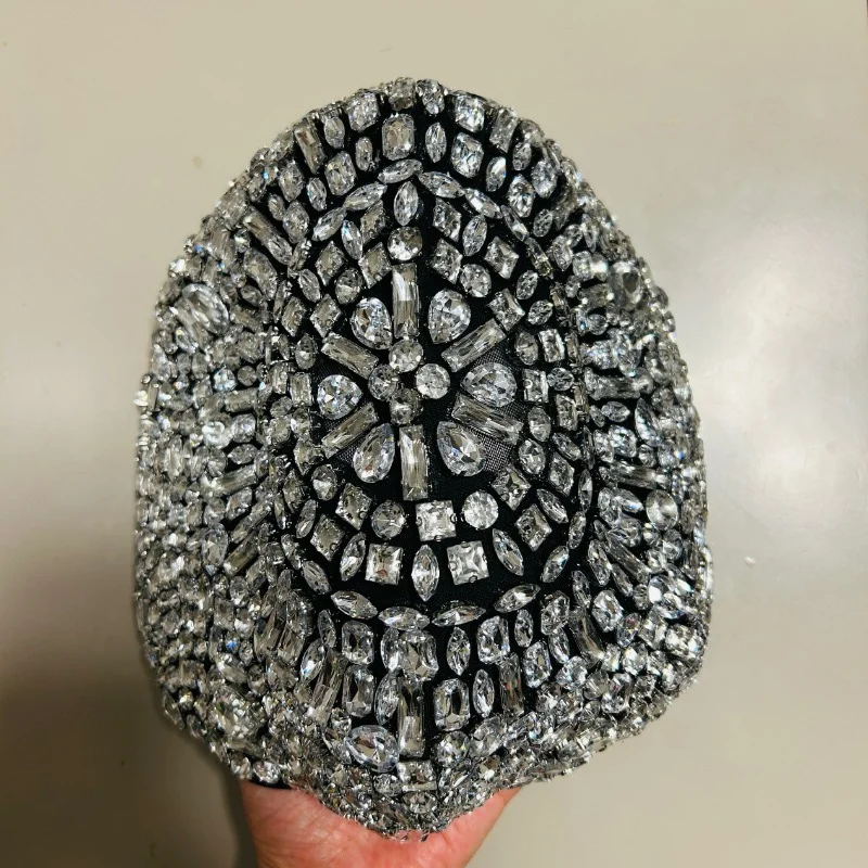 Silver Rhinestone Mask Nightclub Dj Singer Dancer Stage Costume Party Helmet Carniva Rave Wear Luxury Outfit Birthday Party Gift