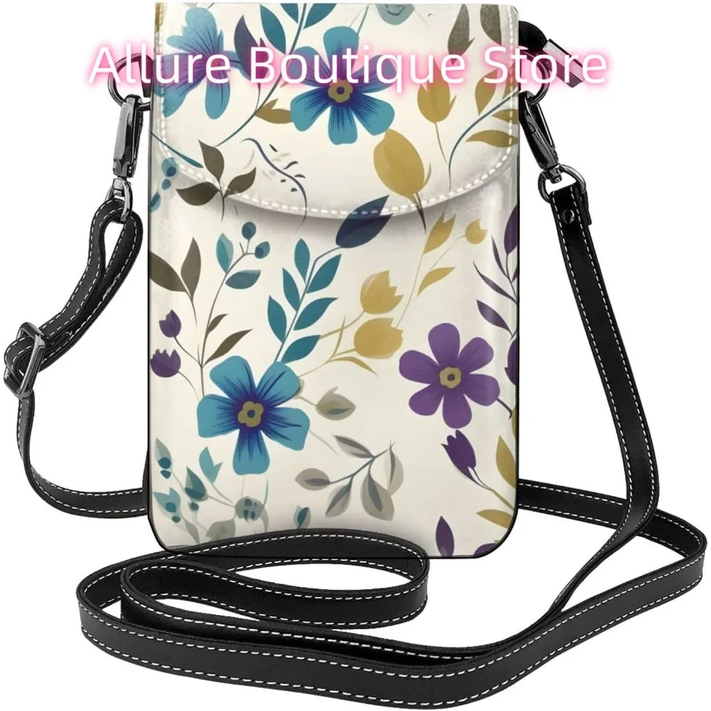 Funny Vintage Flower Crossbody Bag for Women PU Leather Small Travel Cell Phone Pouch Lightweight Mini Phone Purse Wallet Cross