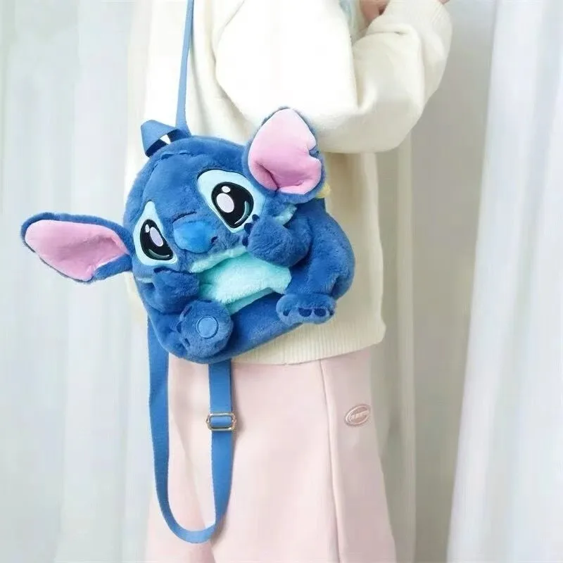 Disney-Mochila De felpa azul Stitch Rosa Lotso, muñeco de dibujos animados divertido, mochila de gran capacidad para estudiantes, bolsa de jardín de infantes, regalo para niñas