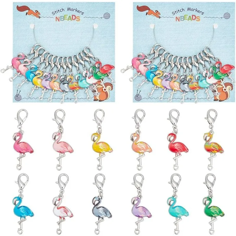 

24Pcs Flamingo Stitch Markers Enamel Alloy Crochet Stitch Marker Charms Removable Lobster Claw Clasps Stitch Marker for Knitting