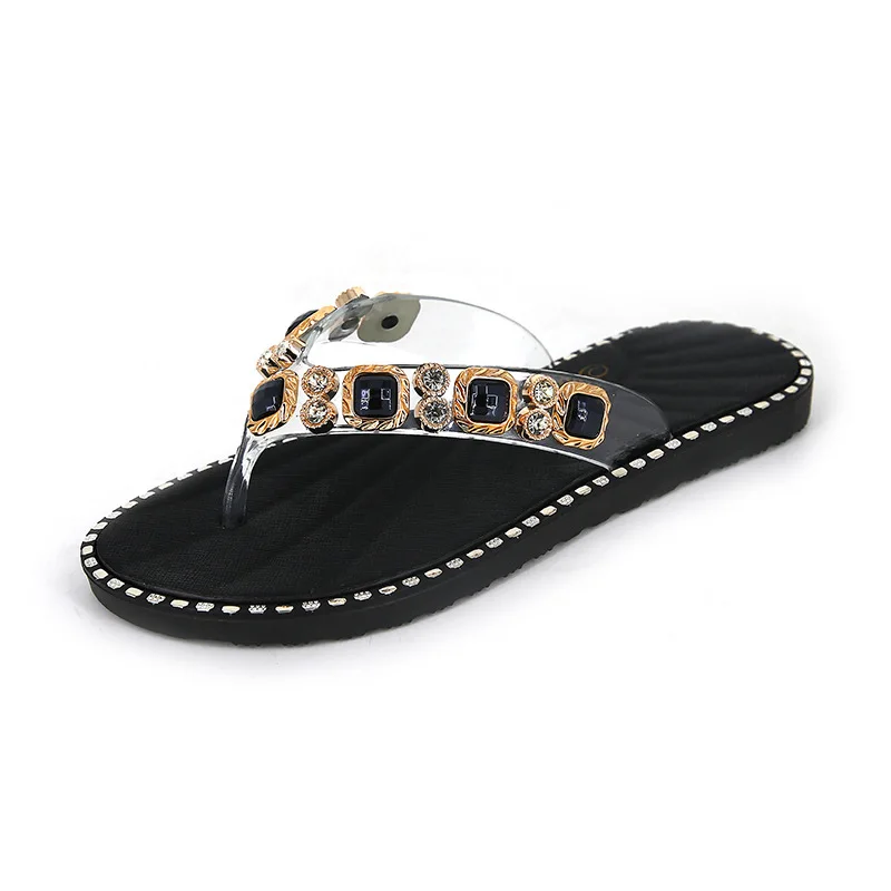 2023 Slippers Women Flip Flops 2024 Summer Slippers Sandals Wear Clip Toe Flip-flops Rhinestone Fashionable Ins Slippers