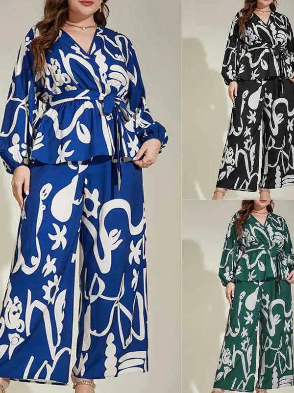 

Осенний женский костюм больших размеров, рубашка с длинными рукавами и брюки, комплект из двух предметов, модная рабочая одежда, зимний офисный наряд L4XL