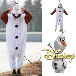 Disney Frozen Olaf Snowman Cosplay Costume Anime Adult Pajamas White Jumpsuit Party Dress Fleece Cartoon Sleepwear Cute Hot