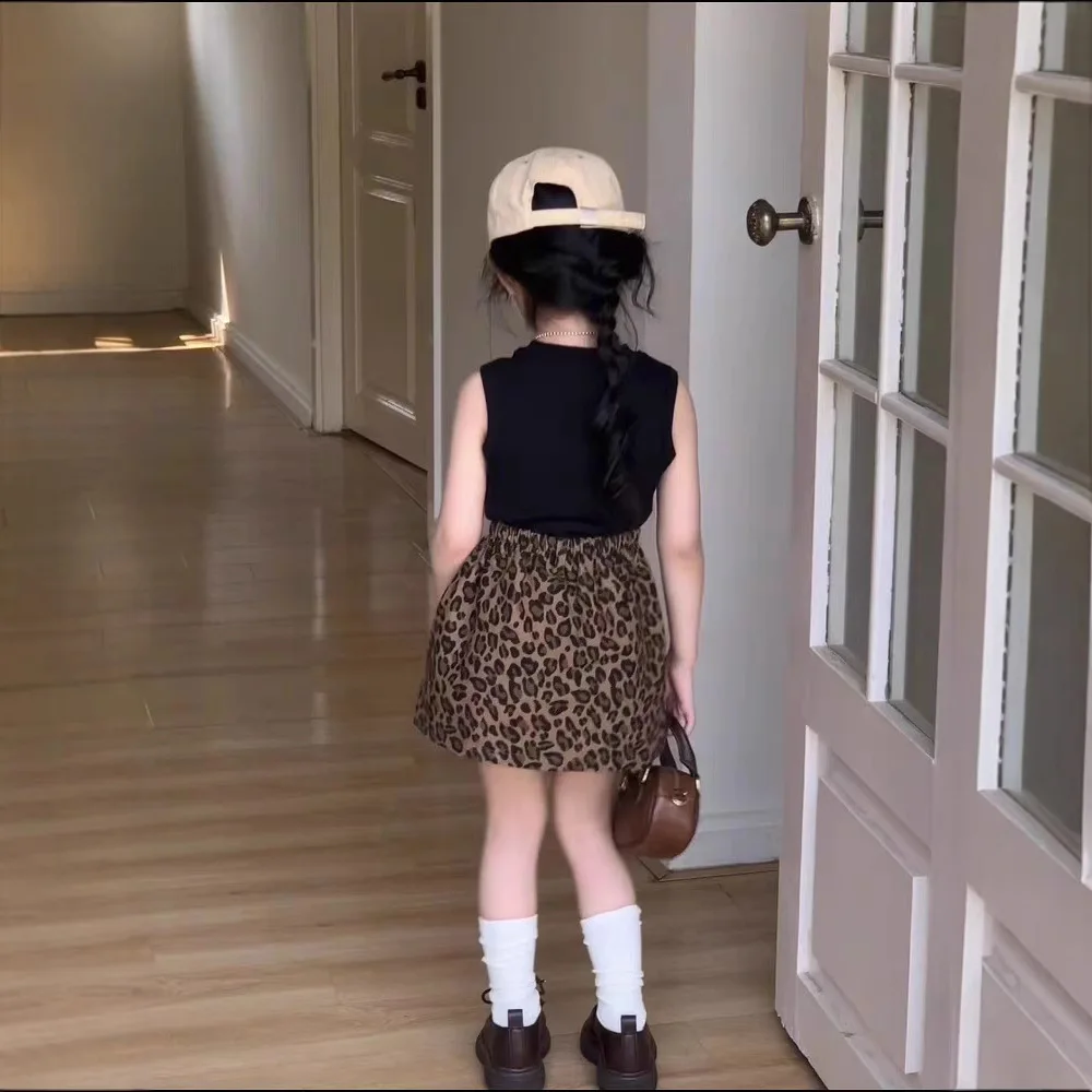 Korean children's clothing girls' leopard print skirt 2025 spring/summer new style children's trendy retro fringed short skirt