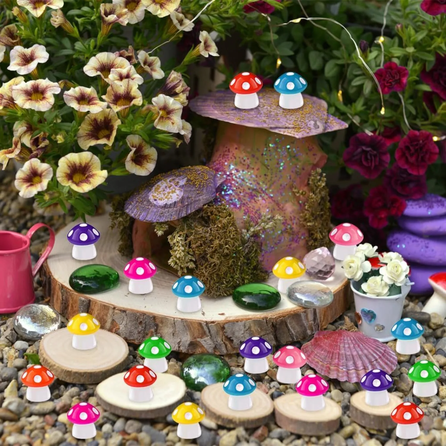 Cute Colorful Mini Resin Mushroom Miniatures Fairy Garden Micro Landscape Moss Terrarium Decor DIY Bonsai Pot Ornament