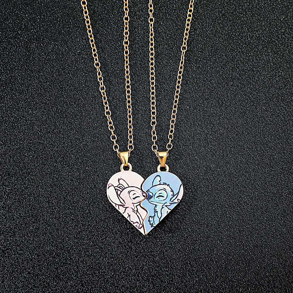 New Fashion Disney Cartoon Anime Heart Necklace Angel Pendant Accessories Cute Metals Stitch Pendant Necklace for Lovers Gifts