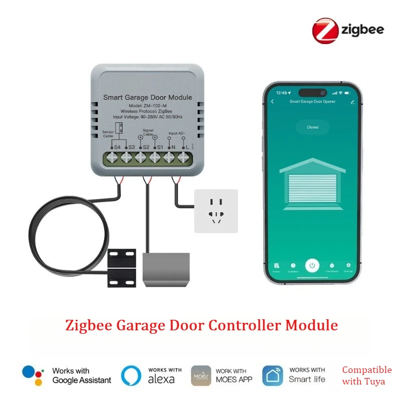 

Умный выключатель для гаражных ворот Zigbee с дистанционным управлением через приложение, таймером и голосовым управлением Alexa, реле включения/выключения