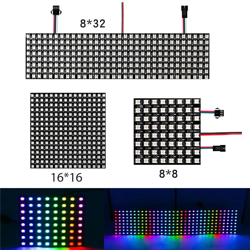 

WS2812/WS2815 Pixel Screen 8*8/16*16/8*32 Programamble Full Color Individually Addressable Display Board