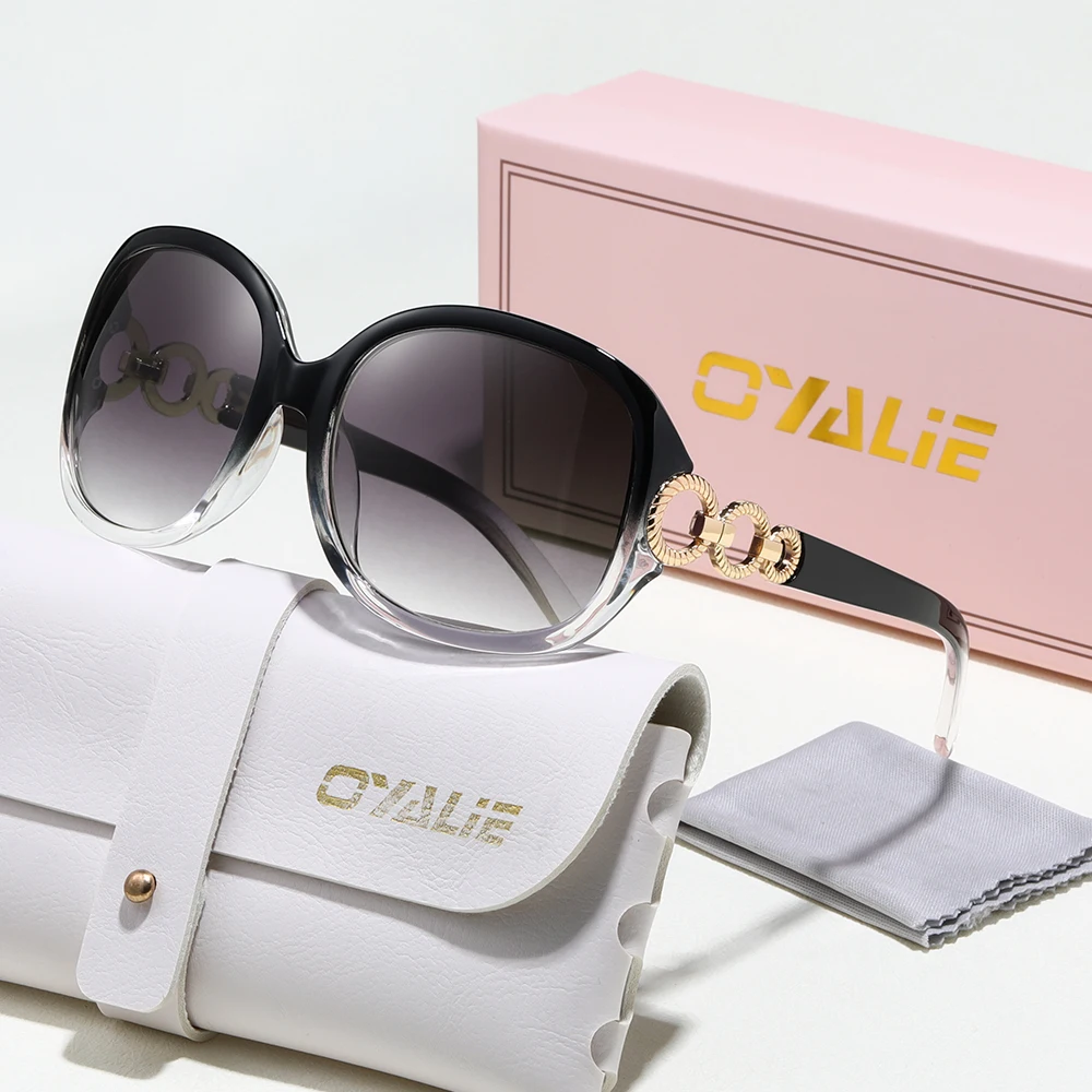نظارات شمسية نسائية ذات ثلاث حلقات من العلامة التجارية مصممة على الموضة بإطار كبير كلاسيكي دائري معدني مزخرف للحماية من الشمس