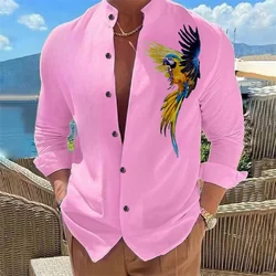 Camisa de manga larga con hebilla para hombre, ropa hawaiana con estampado 3D de loro animal, 9 colores, moda informal, telas cómodas