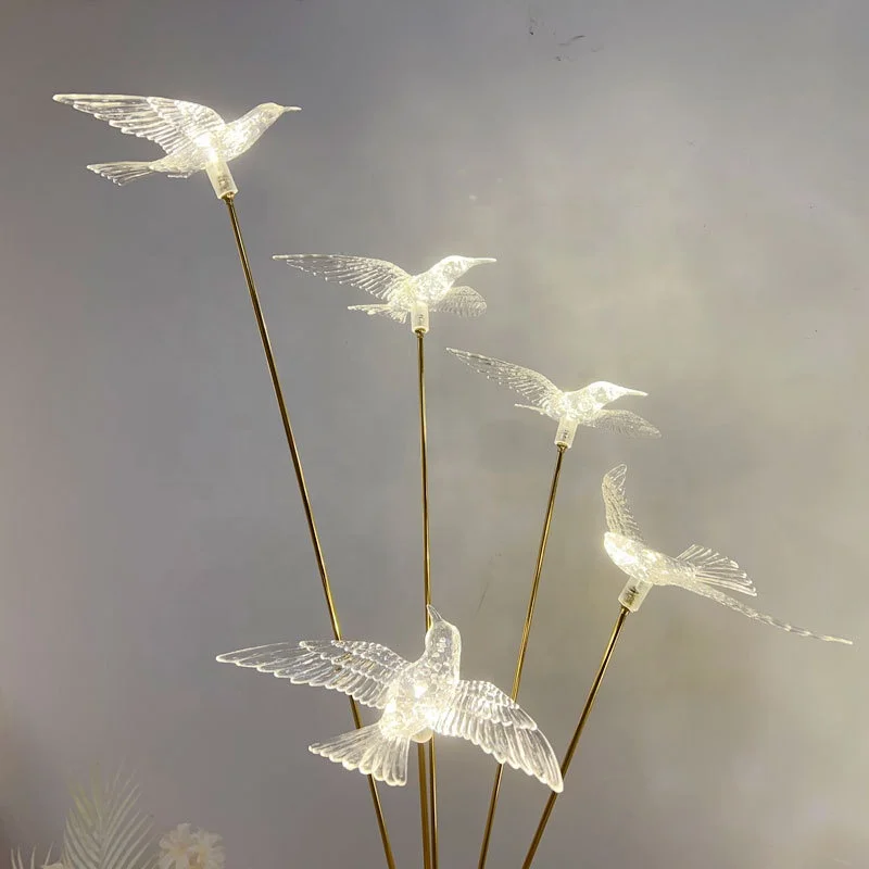 Customized Luxury 5 Arms Gold Fly Bird Road Lead Lights Wedding Props Ball Bubble Led Lights Stand For Wedding Decorations