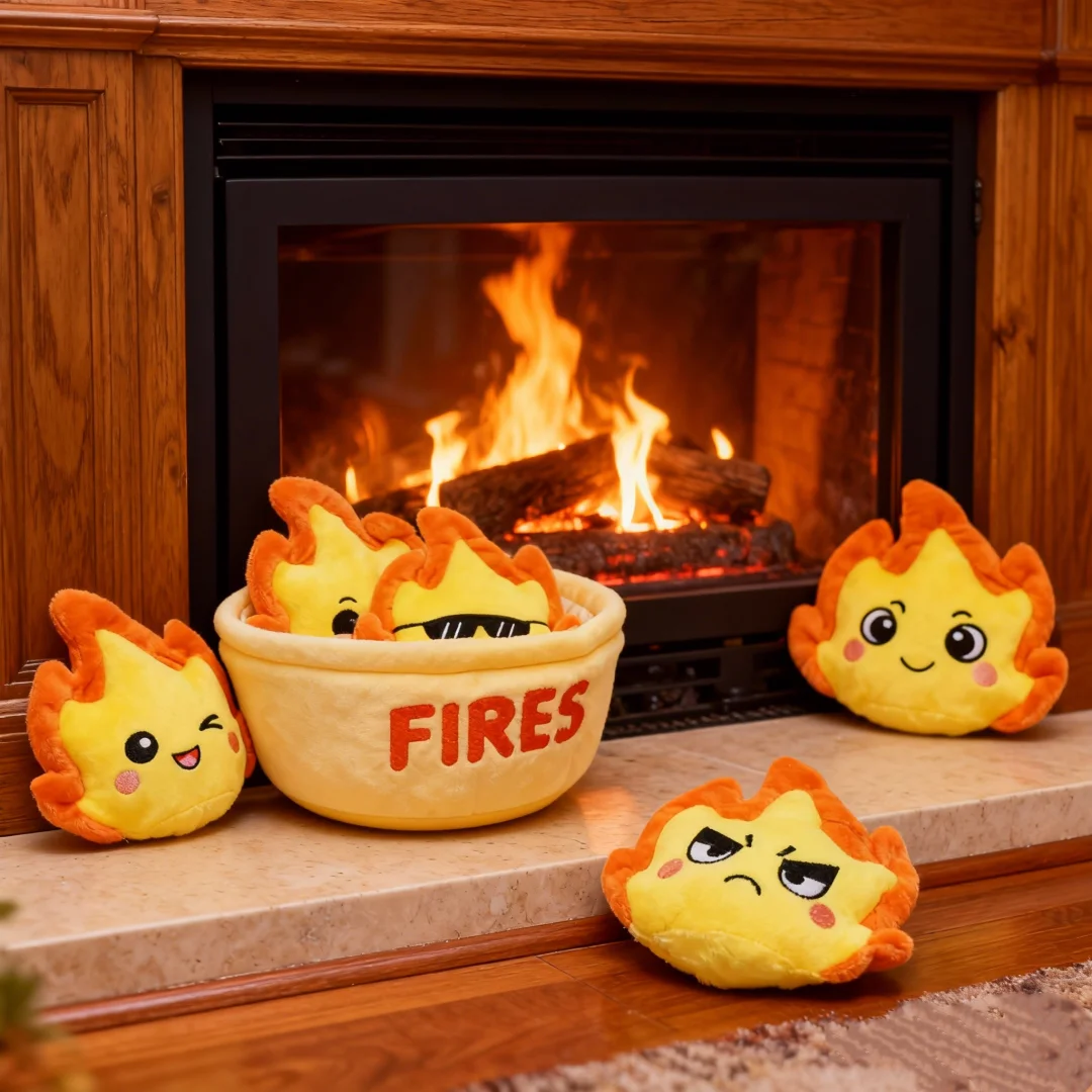 A Basket of Plush Toys with Flames Plush Toys Cute Flames Different Expressions Sparks Between Friends Christmas Gifts Home Dec