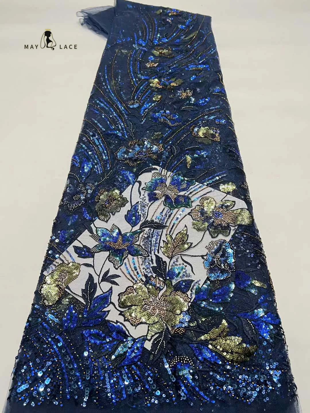 

2026 French Lace Fabrics High Quality African Beaded Embroidered Nigerian Sequins Tulle Lace 5 Yards For Sewing Party Dresses