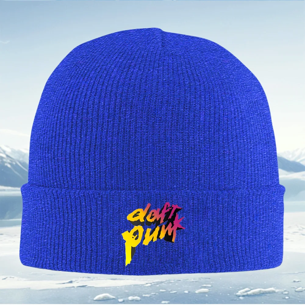 다프트 펑크 로고, 검은색 배경 남성 여성 유니섹스 니트 모자 비니 풀오버 캡 겨울 보온 따뜻한 크리스마스 야외 사이클링 H