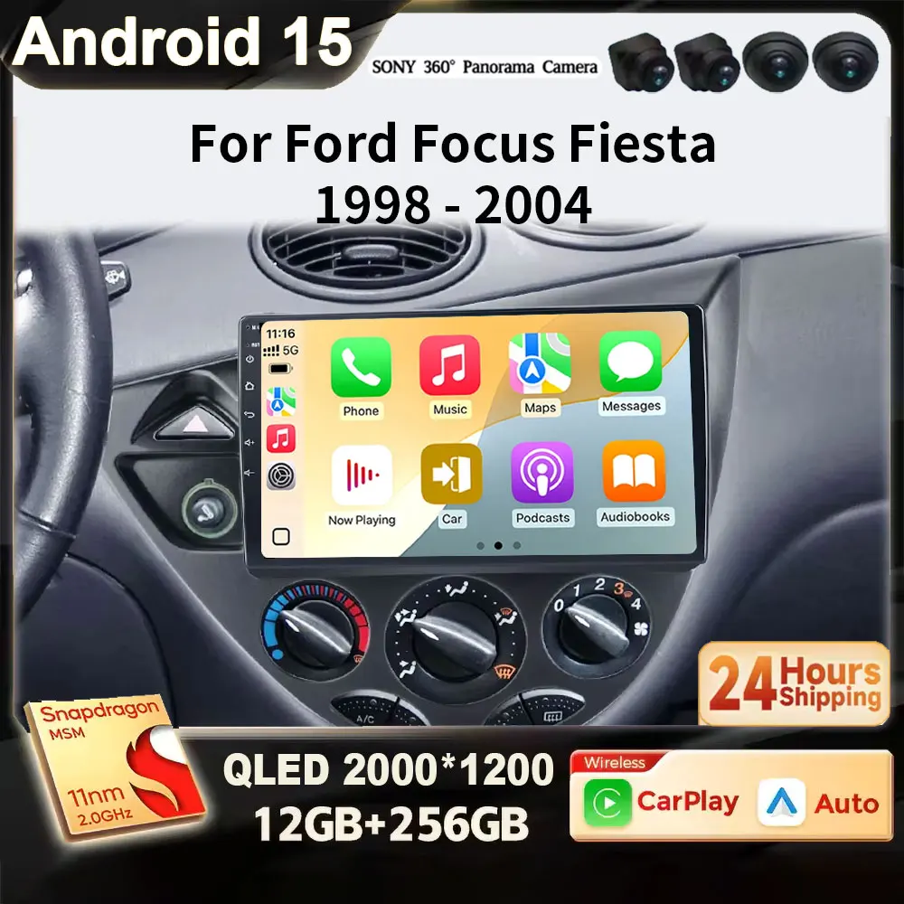 

For Ford Fiesta 1995-2001 Focus MK1 1998-2004 Android 15 2K QLED GPS Wireless CarPlay Auto Car Radio GPS Multimedia 4G BT WIFI