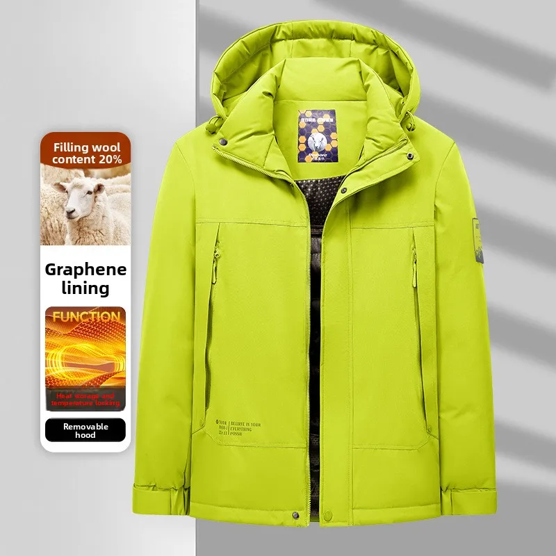 

2025 Winter New Men's Dad Clothing Outdoor Camping Mountaineering Stand Up Collar Hoodie Casual Thick Warm Cotton Jacket