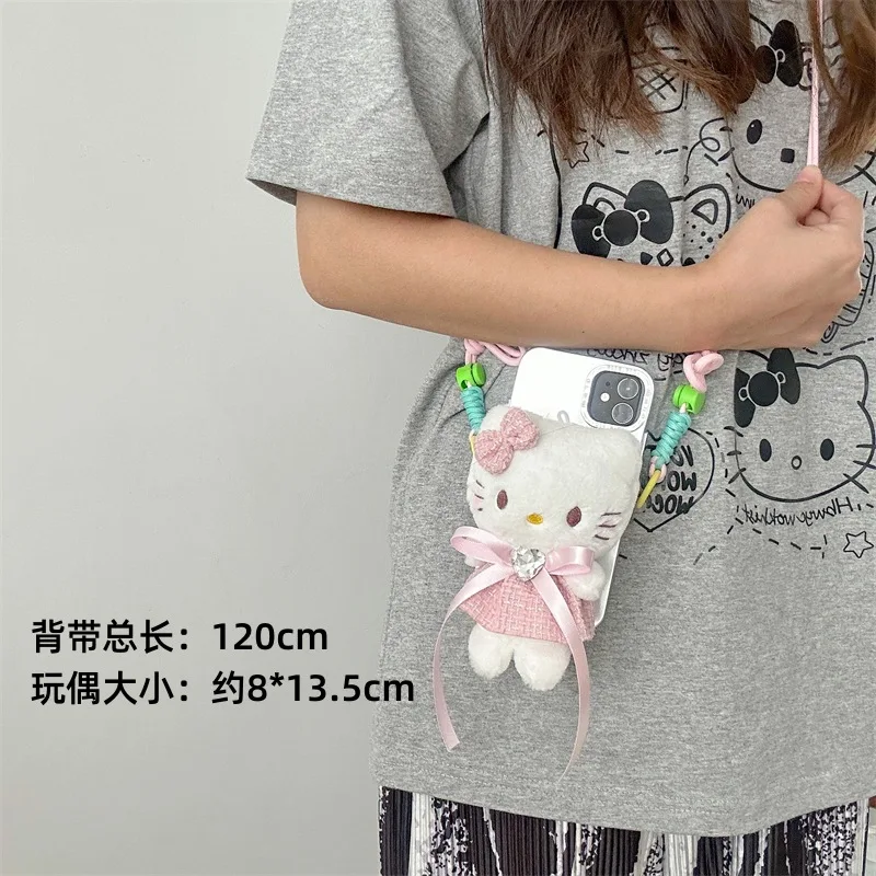 2023 neue Sanrio Hallo Kitty Plüsch Puppe Anhänger ins Stil niedlichen Mädchen rosa Kleid Schlüssel bund Anhänger Telefon zurück Clip Kinder geschenke