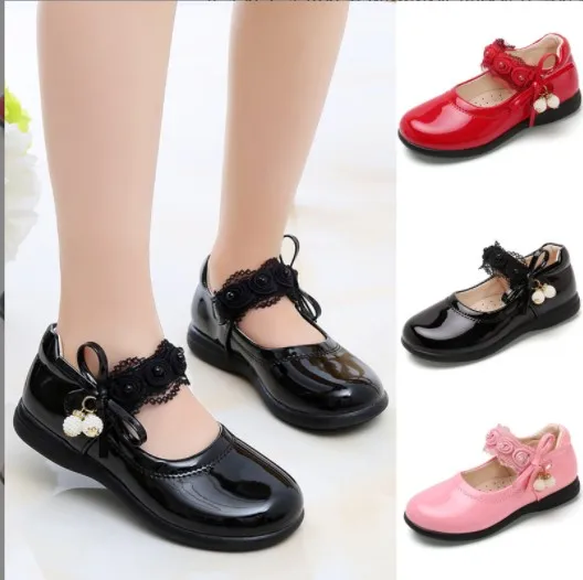 2024 New Children Girls Leather Shoes For Girls 3 Colors Kids Lovely Flat Dancing Dress Shoes For School Students