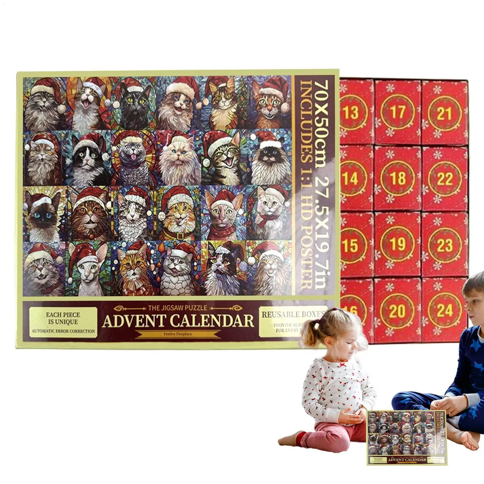 

Christmas Advent Calendar Jigsaw Puzzle 1000 Pieces Cat Animal Puzzle 24 Days Countdown Toy Family Home Holiday Party Favors