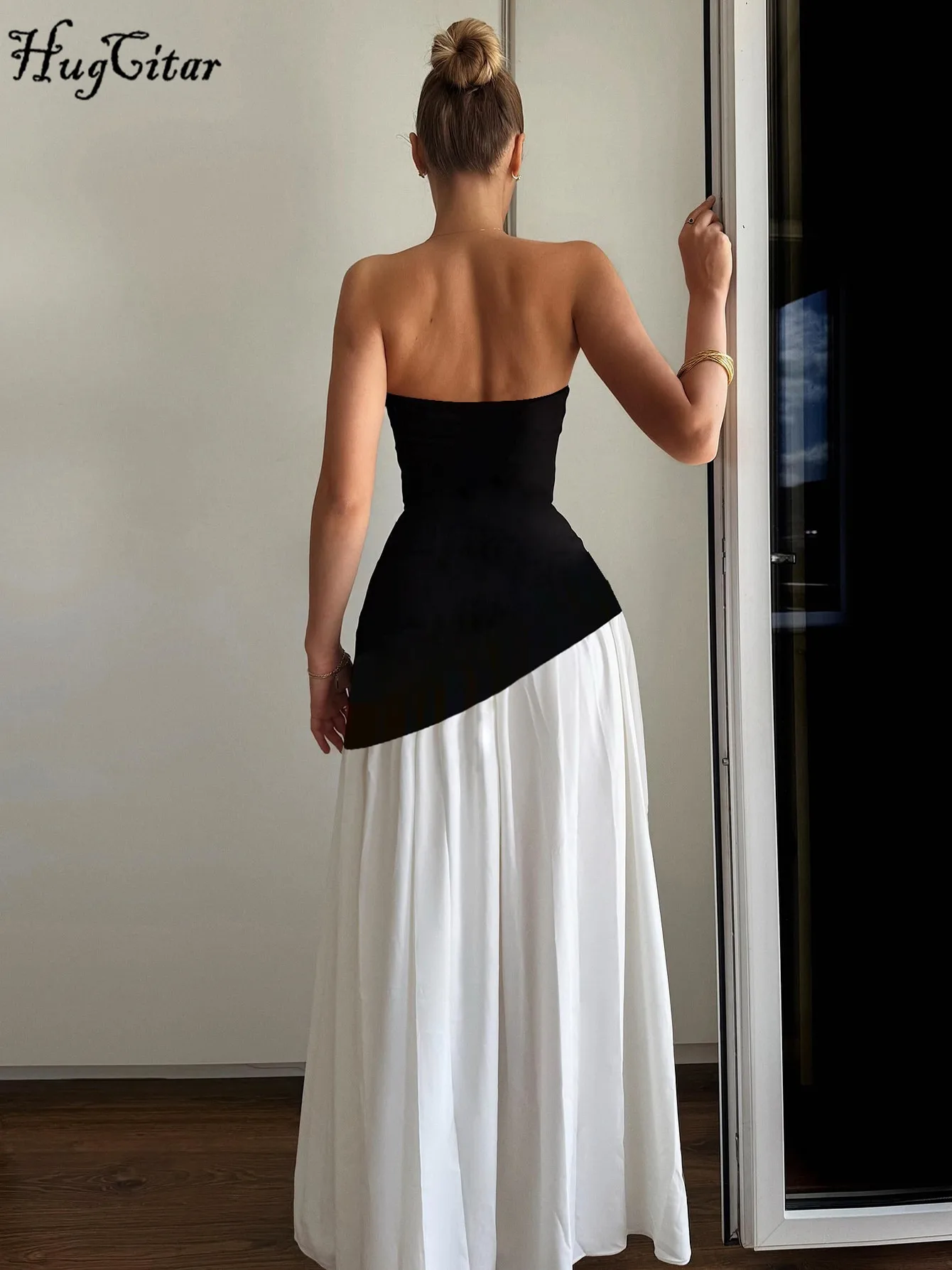 Hugcitar elegante sólido sem alças fita sem costas sexy fenda plissado maxi vestido de baile feminino novas roupas festa à noite festival