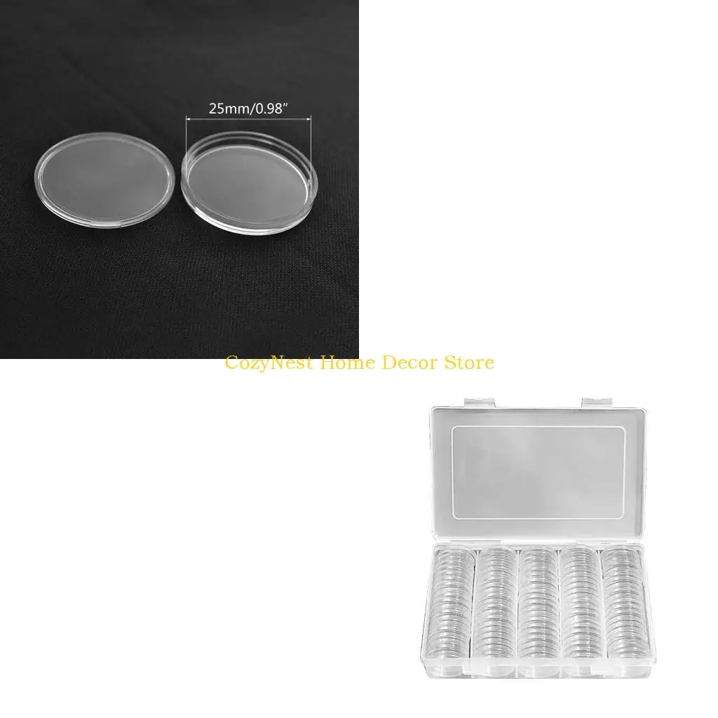 92MF 100pcs 25mm Coin Storage Capsules Holder Round Transparent Plastic Coin Container Protective Case for Coin Collection
