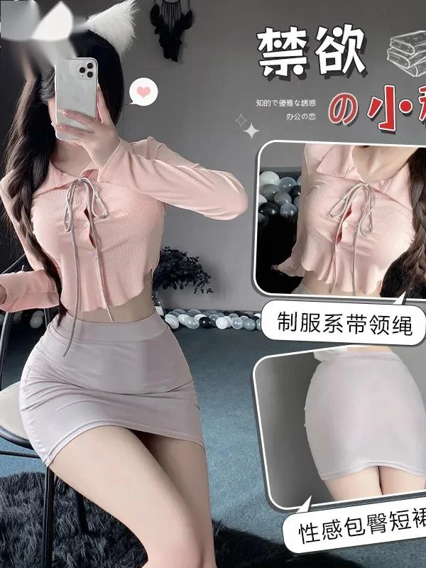 Korean Style Summer New Temperament Women's White Collar Two Piece Set Tie Forking Loose Shirt Sexy Tight Short Skirt Set Q8BW