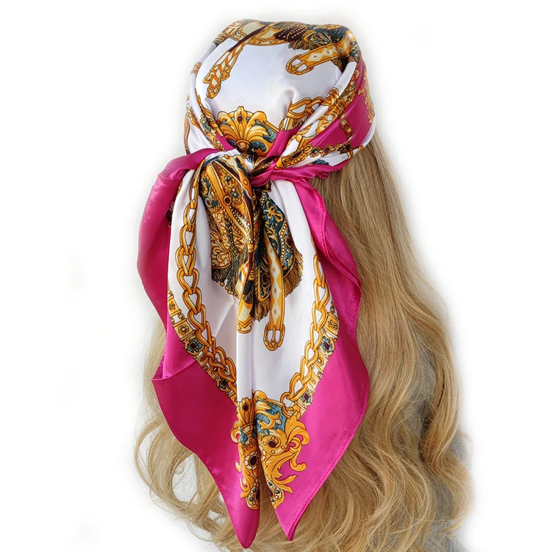 Silk Scarves Women Luxury Brand Summer Fashion Designer Head/Hair Scarf 90*90cm Hijab Bandana Cheveux Foulard Femme 90X90CM