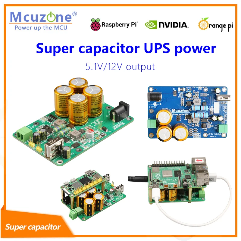 Zasilacz UPS oparty na superkondensatorach dla Raspberry Pi i systemów embedded, wejście 7-24V, wyjście 5V3A lub 12V1.5A