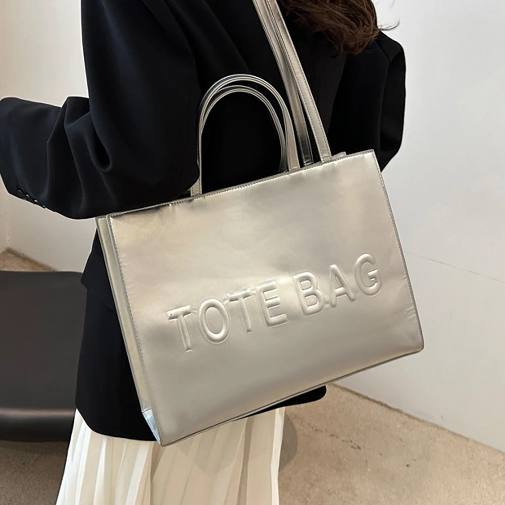 2024 new large capacity simple single shoulder crossbody bag texture handbag letter indentation class commuting tote bag