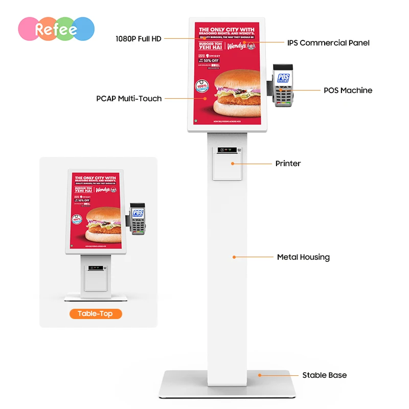 LCD Touch Screen QR Scanner/NFC Reader Ordering Printing Self Service Payment Kiosk with POS machine