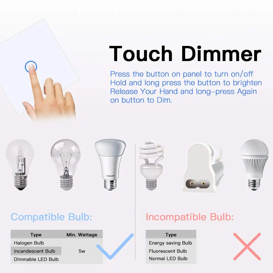 Tuya-interruptor inteligente con WiFi, atenuador de luz inalámbrico táctil, Control remoto LED de pared, encendido/apagado, 220V, funciona con Alexa y Google Home