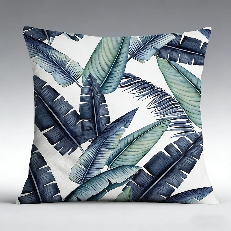 

Tropical Rainforest Leaf Buttfly Geometric Abstract Cushion Cover Peach Skin Throw Pillowcase Living Room Home Decor Pillow Case