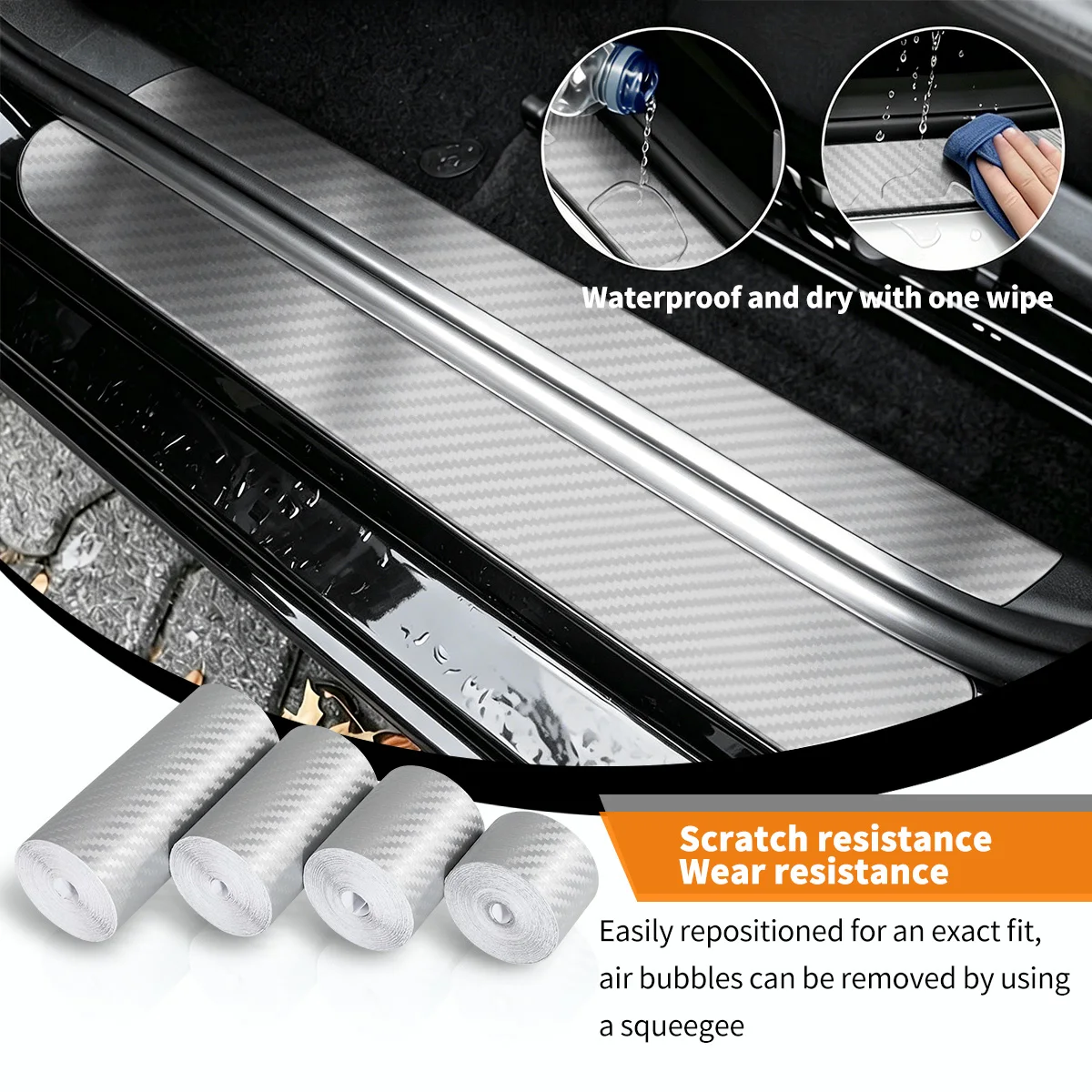 3D Carbon Fiber Vinyl Wrap Car Door Protection Stickers Auto Motorcycle Vinyl Film Silver Glossy Car Accessories