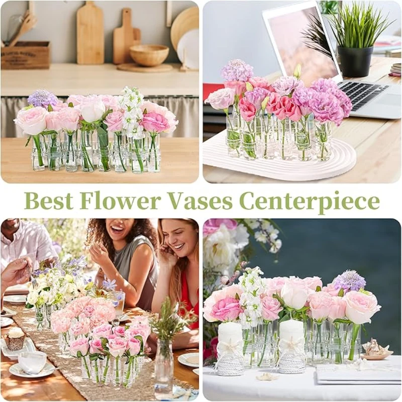 Test Tube Vase Transparent Glass Hinged Vase Hydroponics Combination Flower Appliance Living Room Office Home Decoration