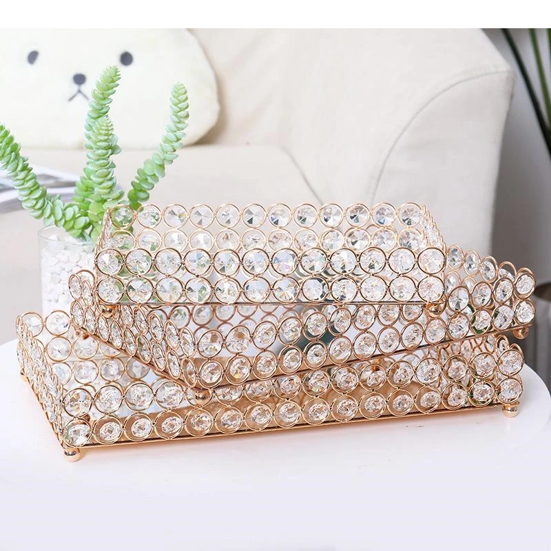 Nordic Trays Decorative Glass Mirror Tray Cake Stand Dressing Table Jewelry Storage Plate Cosmetic Organizer