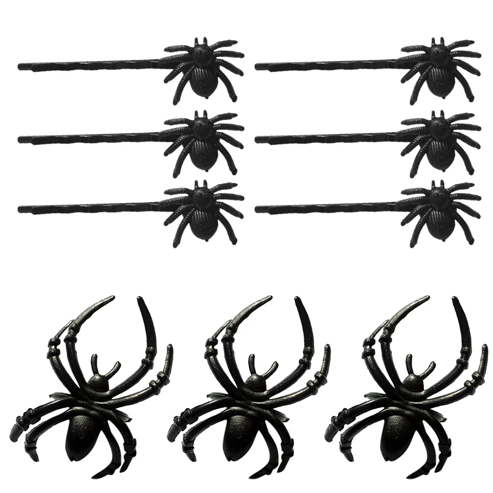 Mini aranhas clipe no anel barrette decoração de cabelo clipes falsos acessórios de halloween preto