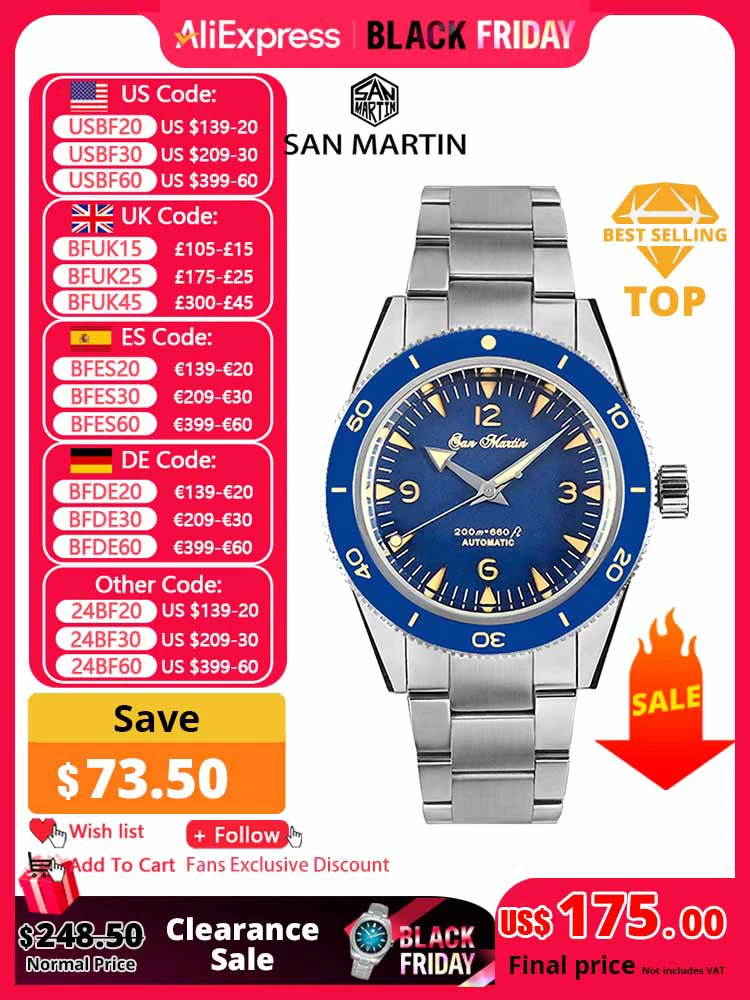 San Martin Men Watch 39.5mm Diver NH35 Sandwich Dial Luxury Sapphire Automatic Mechanical Wristwatch 20Bar Waterproof Luminous