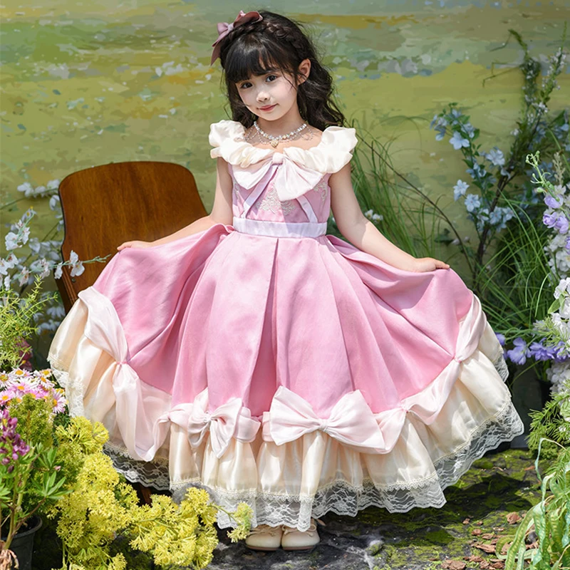 

Girls Party Dresses Elegant Victorian Retro Lolita Dress Luxury Evening Girl Princess Dress Children Cinderella Pink Ball Gown