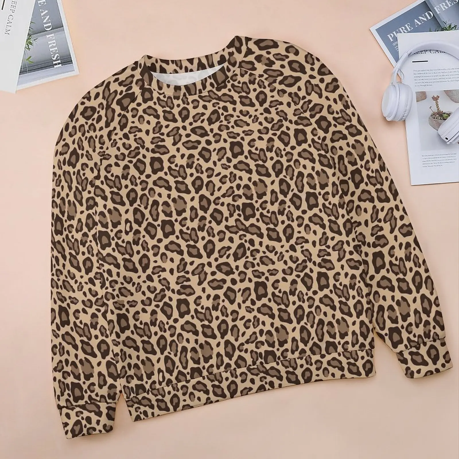 Boho Beige And Brown Leopard Print Casual Hoodies Autumn  Funny Hoodie Long Sleeve Oversize Harajuku Graphic Sweatshirts